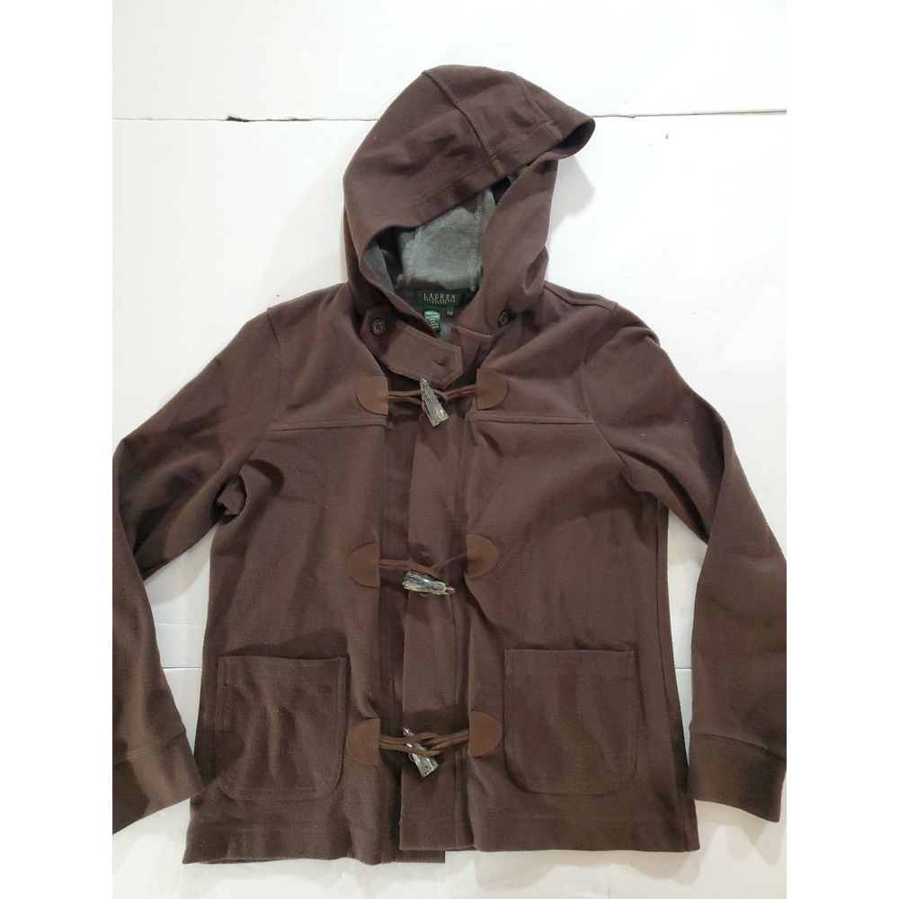 Lauren Ralph Lauren Women's M‎ Medium Brown Duffle Coat Jacket Hood Toggles